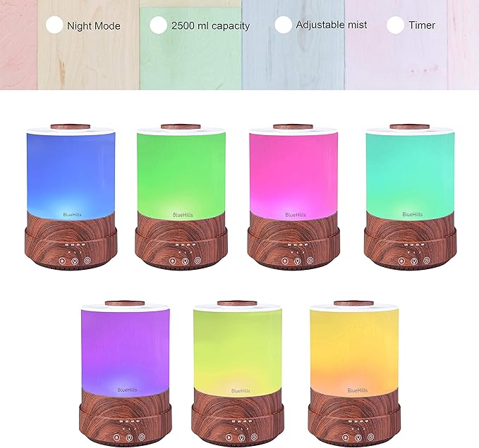 BlueHills Premium Set of Two Large 2500 ML and 3000 ML XL Essential Oil Diffusers Humidifier Combo for Large Room Home with Décor LED Lights Great Gift – Value Pack of Dark Wood Grain.
