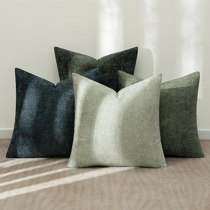 MIULEE Pack of 4 Couch Throw Pillow Covers 20x20 Inch Green Forest Soft Decorative Chenille Pillow Covers Farmhouse Accent Cushion Covers for Boho Home Decor Spring Sofa Bedroom Living Room