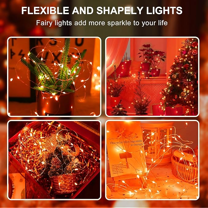 Aogist 12 Pack Fairy Lights 3 Modes 7ft 20 LED Waterproof,Battery Operated Silver Wire Firefly Starry Moon Mini String Lights for Mason Jars Christmas DIY Crafts Wedding Party Bedroom,Orange