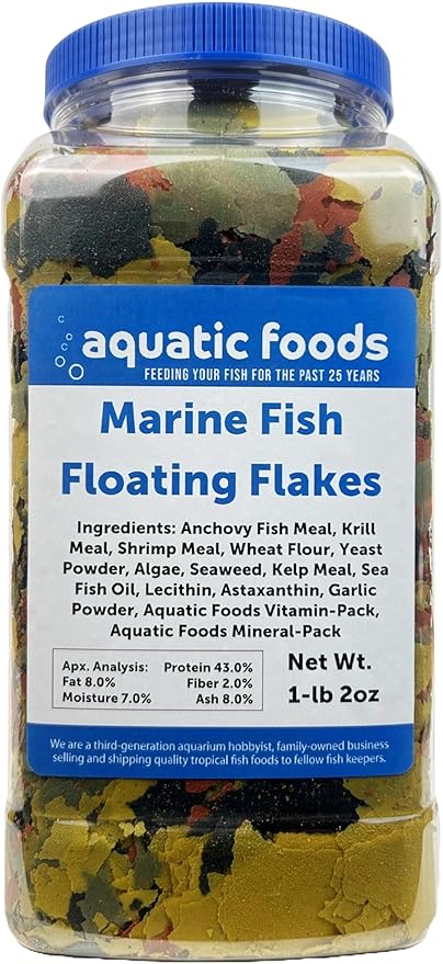 Aquatic Foods Inc. Marine Fish Premium Flakes for All Marine & Tropical Fish. Aquatic Foods Premium Flakes…1-lb 2oz Lg Jar