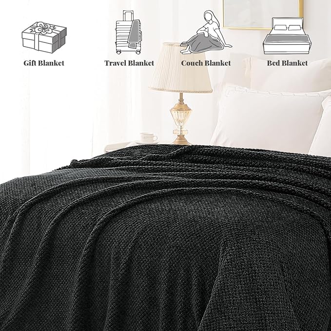 Whale Flotilla Soft Fleece King Size Bed Blanket, Black | 90x104 Inch, Suitable for Bed, Fluffy Fuzzy Jacquard Blankets for All Season, Lightweight and Cozy