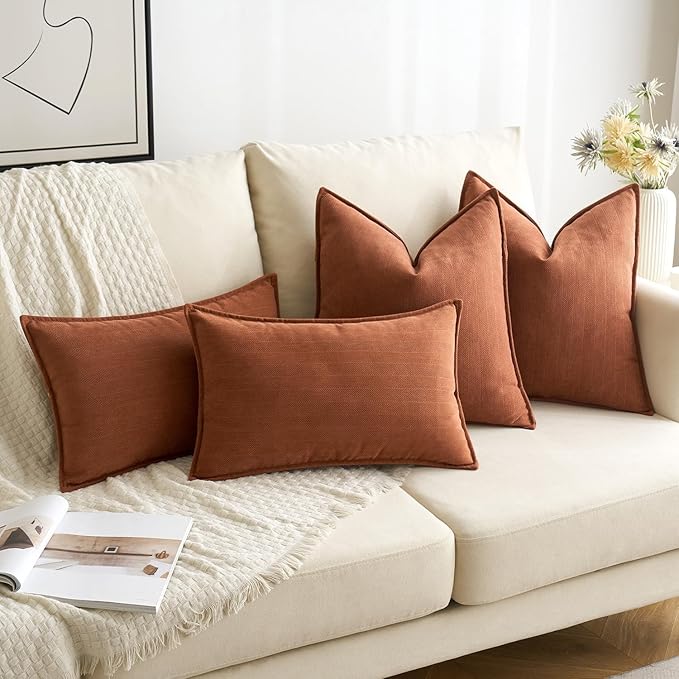 MIULEE Pack of 2 Fall Burnt Orange Euro Shams Chenille Pillow Covers 26x26 | Decorative Soft Couch Throw Pillows,Farmhouse Cushion Covers,Elegant Design for Sofa,Bed,Living Room,Summer Decor