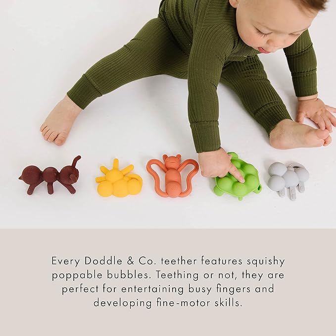 Doddle & Co. The Chew Sunshine Teether with Poppable Bubbles | Toddler Teething Fidget Toy for Baby | Enhaces Oral Fit & Easy to Hold & Grab | Helps in Development for New Born Babies | Pack of 1