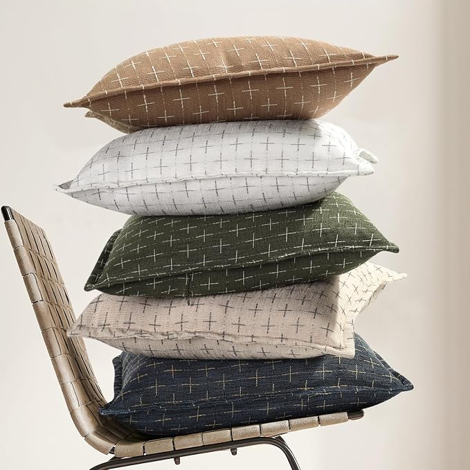 Throw Pillow Pillow Covers 26x26 Set of 2 Soft Polyester Textured Pillow Covers with Stylish Flange Edge Cozy Farmhouse Throw Pillows for Couch Bed Sofa Living Room