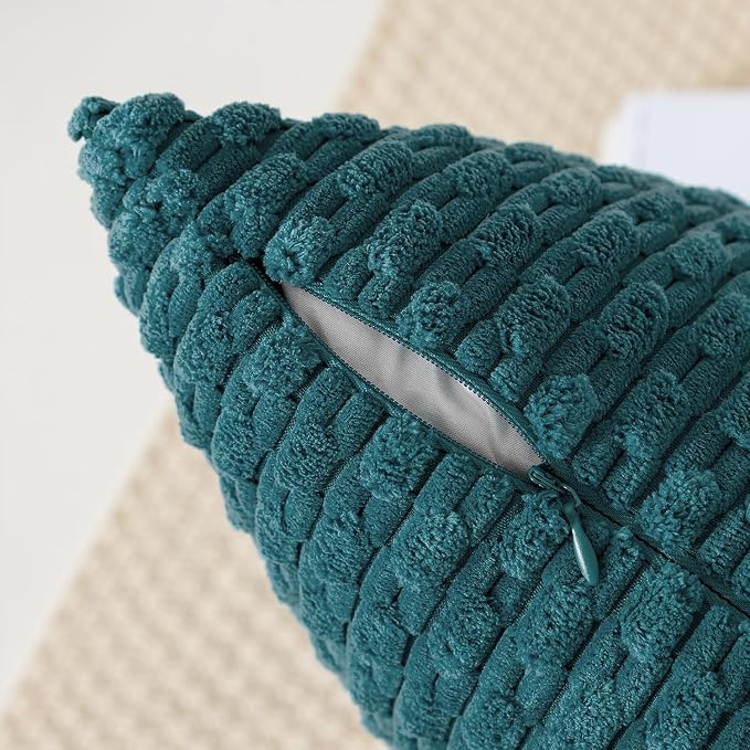 Kevin Textile Soft Corduroy 20"x54" Body Pillow Cover 1 Pack, Teal Blue | Boho Stripe Plush Corduroy Decorative Oblong Cushion Cover Modern Farmhouse Home Decor for Sofa Couch Bed Chair