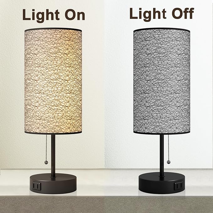 Table Lamp for Bedroom,Nightstand Lamp for Bedside with AC Outlets,Adjustable 3color LED Light Desk Lamp for Home Decor,Included Bulb and Lamp Shade(Black-OnlyAC, 1PCS)