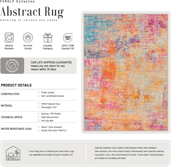 10x12 Area Rug Living Room Rug: Washable Modern Abstract Soft Thin Rug Indoor Floor No Slip Carpet for Bedroom Dining Room Farmhouse Nursery Home Office - Galaxy Haze