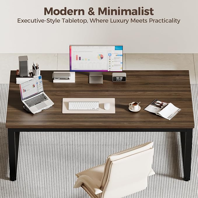 Mericonia 40 Inch Computer Desk, 1.2" Thick Small Office Table, Walnut | Modern Simple Style, Heavy Duty Industrial Frame, Small Study & Writing Table for Home Bedroom Work