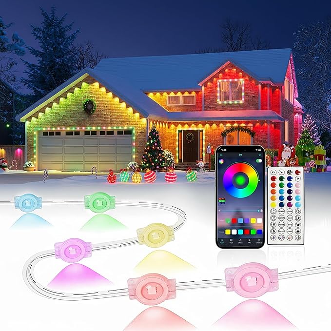 300FT Permanent Outdoor Lights, Smart RGB Eave Lighting for House, IP67 Waterproof LED Outside House Lights with App/Remote Control, for Christmas, Holiday Decor, Party, Daily