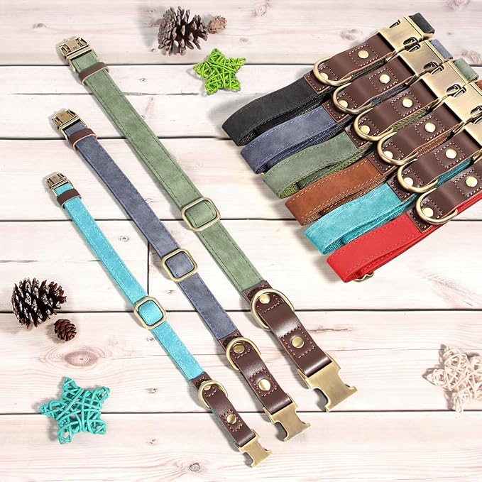 Didog Soft PU Leather Dog Collars for Small Dogs,Classic Adjustable Dog Collars with Quick Release Metal Buckle,Easy Clean and Comfortable with Nylon Lining,Blue,S Neck 11-15"