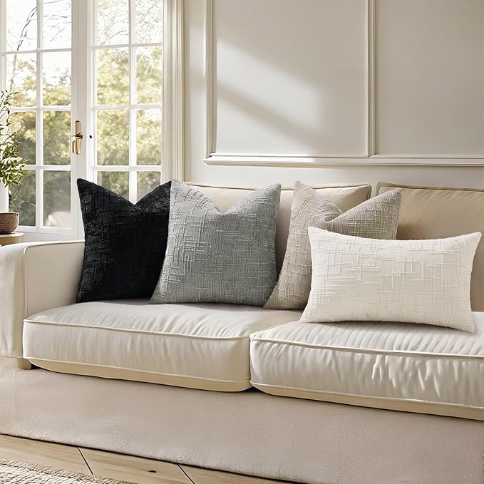 decorUhome Textured Chenille Throw Pillow Covers 26x26 Set of 2 Light Grey | Fall Modern Farmhouse Soft Cozy Slubby Couch Pillow Cases Boho Decorative Pillow Cases for Bed Sofa Living Room Home Decor