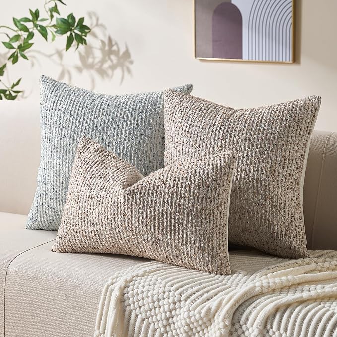 Allorry Soft Wool Decorative Throw Pillow Covers 16x16 Beige SY011A16 | Cozy Soft Touch,Neutral Textured Boho Cushion Covers for Modern Farmhouse Sofa Bedroom Living Room Decor