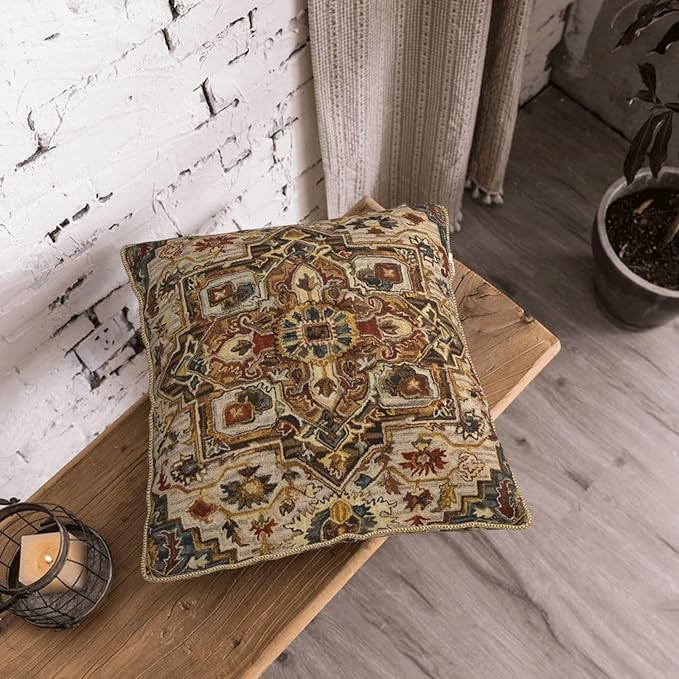 Terracotta Gold Vintage Velvet Pillow Covers 18x18 Inch Tan Brown Khaki Bohemian Tapestry Carpet Throw Pillows for Couch Soft Cushion Covers Pillowcase Aztec Boho Rug Pillow Cases for Bed Living Room