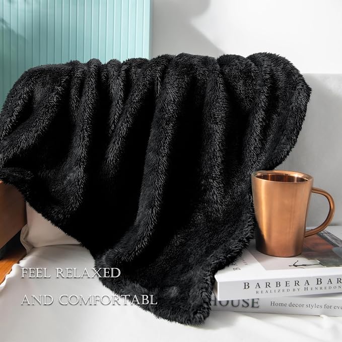 Exclusivo Mezcla Fuzzy Large Fleece Throw Blanket for Couch, Black | 50x70 Inches, Super Soft and Cozy Throw, Plush Fluffy Blanket for Sofa, Bed, Bedroom, Home Decor, All Season