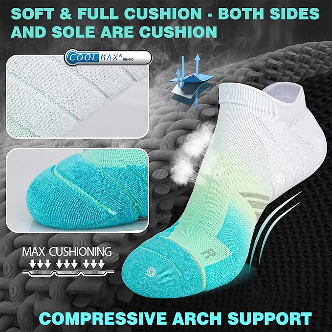 Hylaea No Show Running Athletic Anti-Blister Wicking Coolmax Socks, Seamless Anti-odor