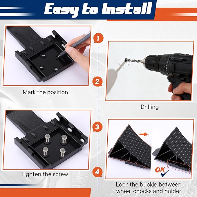 2 Set Wheel Chocks for Trailer with Holder and Mounting Screws, Up to 1.6 Tonnes Axle Load, Anti Slip, Heavy Duty RV Tire Blocks for Travel Caravans, Campers, Trucks