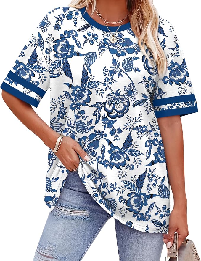 WIHOLL Womens T Shirts Loose Fit Short Sleeve Tees Crew Neck Color Block Summer Tops 2026 Fashion