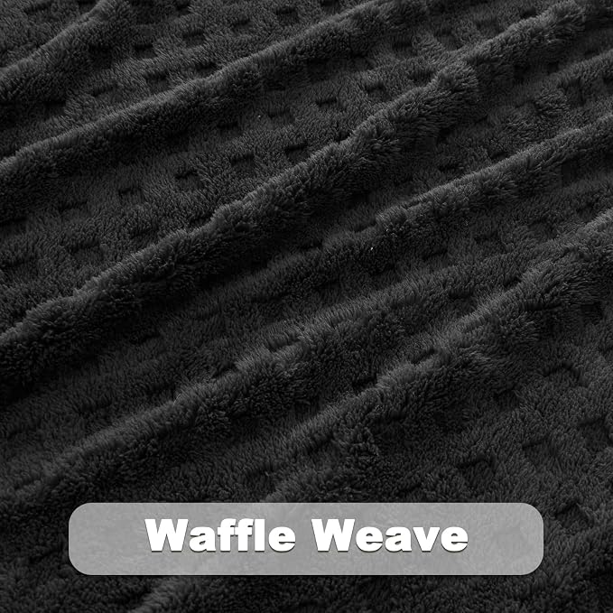 NEWCOSPLAY 3D Waffle Checkered Flannel Twin Blanket, Black, 60"x80" | Super Soft Cute Lightweight Decorative Premium Silky Fleece Blanket for Couch Sofa Bed, Gift for Women Men, All Season Use