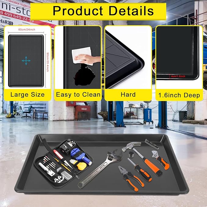 6 Pcs Extra Large Oil Drip Pan, 35.4×24×1.6Inches Oil Drain Pan for Under Car,Plastic Oil Drip Tray for Garage, Fridges, Washing Machines, Cat Litter Box,Keeps Floors Safe & Clean
