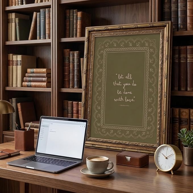 Framed Inspirational Bible Verse Wall Art Print “Let All That You Do Be Done with Love” Scripture Quote Picture with Vintage Christian Wall Decor for Living Room Bedroom Office 16x24 Inches