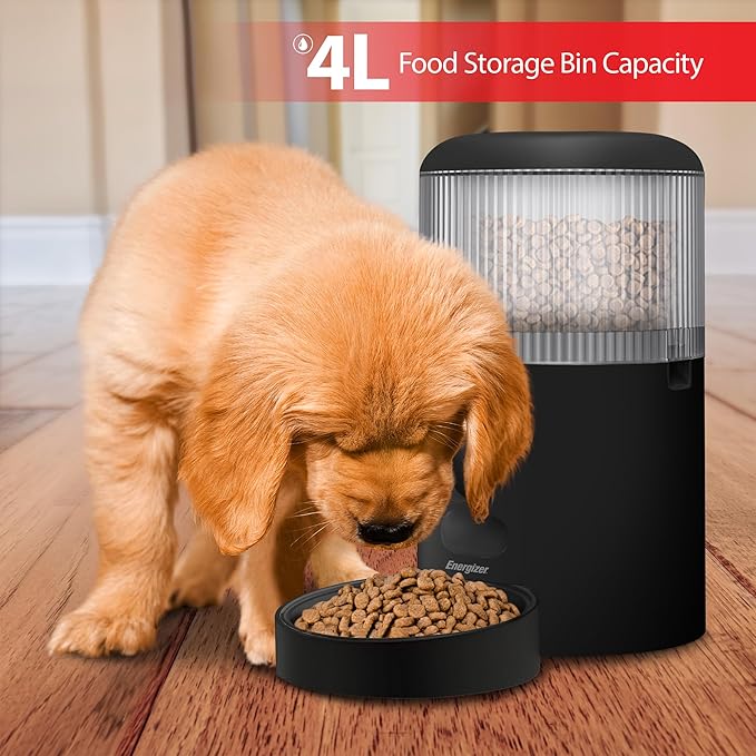Energizer Smart Pet Feeder with 2K Video Camera, 5Ghz & 2.4Ghz Dual Band Wi-Fi, 2-Way Audio, Night Vision, 4L Food Capacity, Remote Feeding Dogs & Cats, Compatible with Alexa & Google, Records