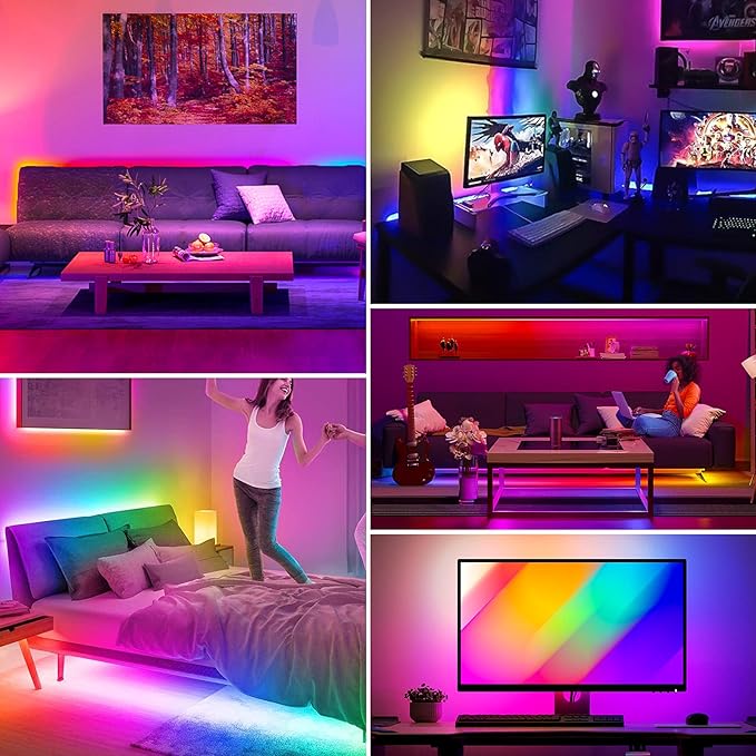BTF-LIGHTING FCOB WS2811 IC RGB COB LED Strip 16.4FT Chasing Color Tape Light Kit DC24V 630LED/m 10mm Width Dream Color Bluetooth Sync Music Controller for Bedroom, Party, Christmas Decor White PCB