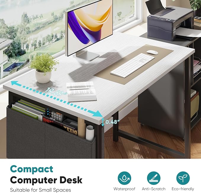 OLIXIS Small Computer Desk, 31 Inch Gaming Desks for Home Office | Writing Study Craft Work Table, Computer Workstation for Bedroom Small Spaces with Storage Bag, White