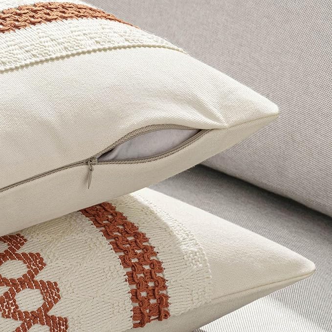 MIULEE Set of 2 Fall Burnt Orange Decorative Pillow Covers 20x20 | Farmhouse Boho Couch Throw Pillows, Modern Cotton Cushion Covers, Macrame Woven Home Decor for Bed Sofa Chair