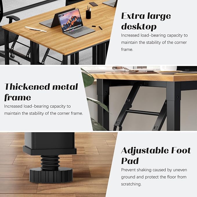 Need Office Computer Desk 35.8 Inch Sturdy Folding Laptop Table Teak | Black Frame Writing Gaming Work Table/Foldable Home Office Desk/Sewing Table, No Assembly Required