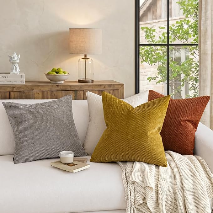 a moment Fall Decorative Throw Pillow Covers Pack of 2,16x16 Inch Yellow | Twill Chenille Cushion Covers for Sofa Living Room Couch Bed