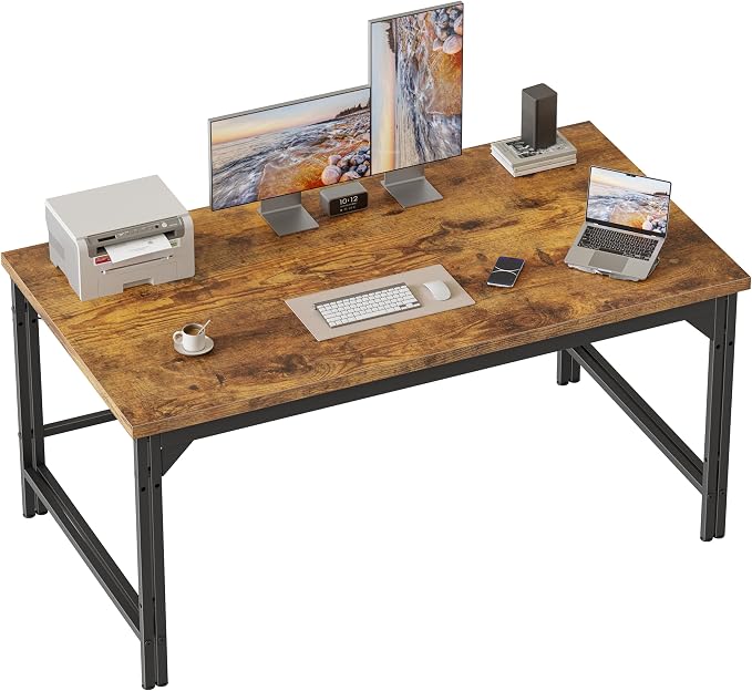 Mericonia 48 Inch Computer Desk, 1" Thick Small Office Table, Brown | Modern Simple Style, Heavy Duty Industrial Frame, Small Study & Writing Table for Home Bedroom Work
