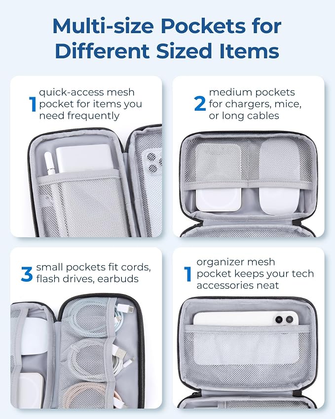 BAGSMART Electronics Travel Organizer for Cords Chargers Phones, Beige | Travel Essentials, Tech Organizer Pouch, Cord organizer bag for Cables, Compact Travel Accessories