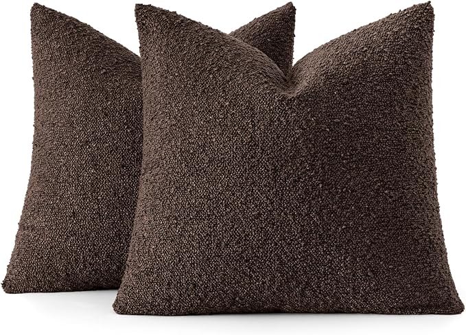 MIULEE 18x18 Decorative Lumbar Boucle Couch Pillow Covers Cocoa Brown | Set of 2 Textured Neutral Fall Autumn Throw Pillow Covers, Accent Solid Pillowcases, Sofa Living Room Home Decor