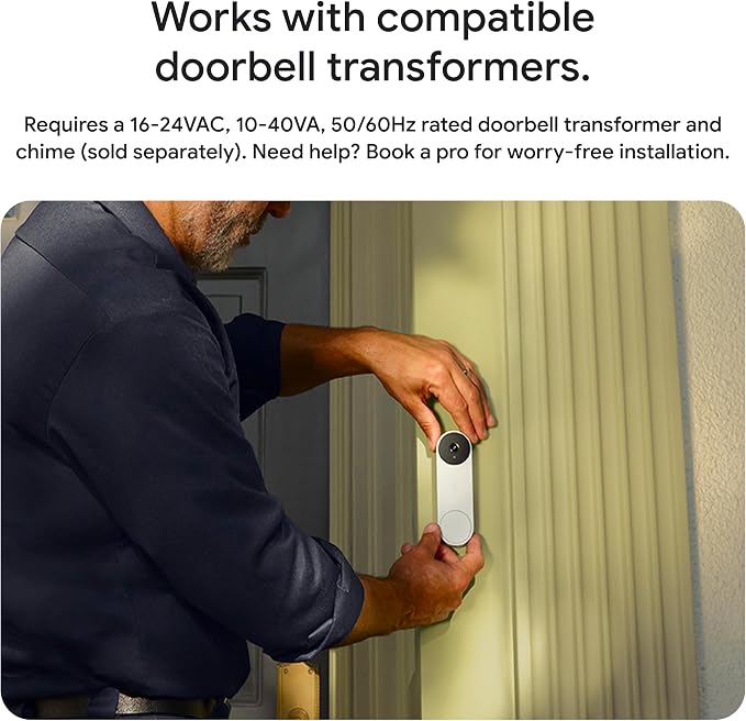 Google Nest Doorbell (Wired, 3rd Gen) - 2K Video, Live View - 2025 - Hazel | Video doorbell, 2K HDR, intelligent alerts, color night vision, 2-way audio, works with Google Home & Gemini
