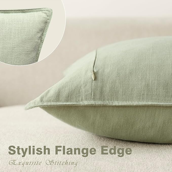 Foindtower Pack of 2, Decorative Linen Solid Throw Pillow Covers Soft Accent Cushion Case Boho Farmhouse Pillowcase for Chair Couch Sofa Bedroom Living Room Home Decor 22 x 22 Inch Light Sage Green