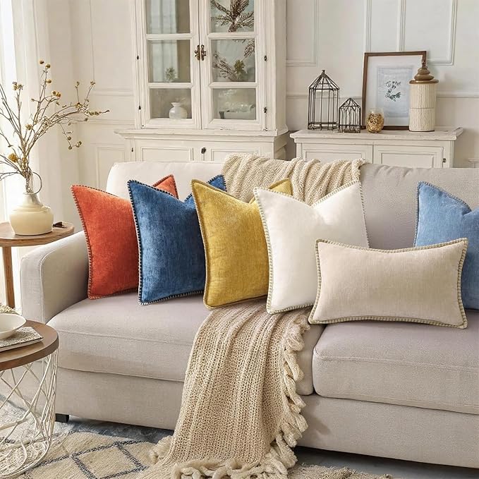 decorUhome Soft Chenille Throw Pillow Covers 26x26 Set of 2 Poseidon | Fall Textured Decorative Throw Pillow Cases Stitched Edge Modern Farmhouse Luxury Boho Velvet for Couch Sofa Bed Home Decor