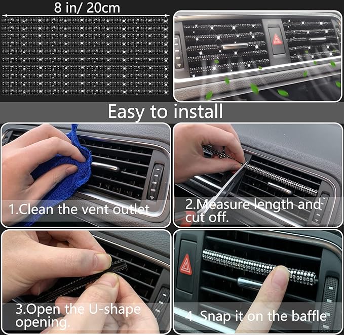 NBTEPEM 27 PCs Black Bling Car Accessories Set for Women, Steering Wheel Covers Universal Fit 15 Inch, Bling License Plate Frame, Bling Phone Holder, Bling Car Coasters (Black Diamond)