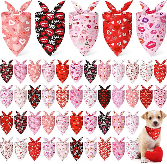 Abbylike 50 Pcs Valentines Day Dog Bandanas Bulk Red and Pink Bandanas for Dogs Triangle Kerchief Bibs Scarf for Pet Romantic Costume Photo Props Accessories Pet Shops Groomers (19.7 x 13.8 x 13.8)