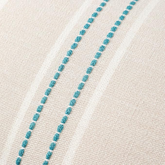 Hckot Stripe Throw Pillow Covers 16x16 Set of 2 Teal Blue Pillow Covers | Farmhouse Decorative Pillows Textured Linen Square Cushion Covers for Sofa Couch Bed Living Room Decor