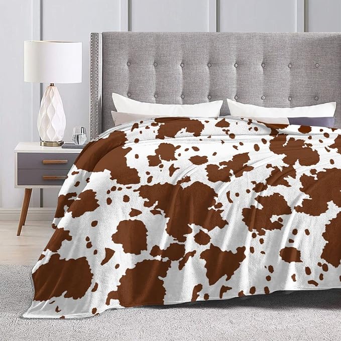 Brown Cow Print Blanket for Adults, Teens and Girls - Cowhide Throw for Women - Cute Baby Blanket - Cow Gifts 50"x 60"