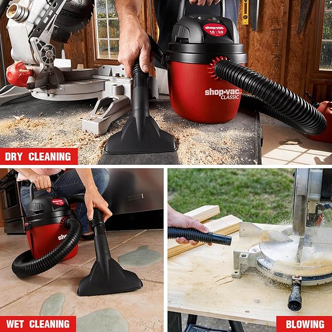 Shop-Vac 1.5 Gallon 2.0 Peak Wet Dry Vacuum, Portable Shop Vacuum with Collapsible Handle Wall Bracket 2-in-1 AC Drain Line Unclogger Tool, Universal Fit HVAC Drain Line Cleaner Adapter