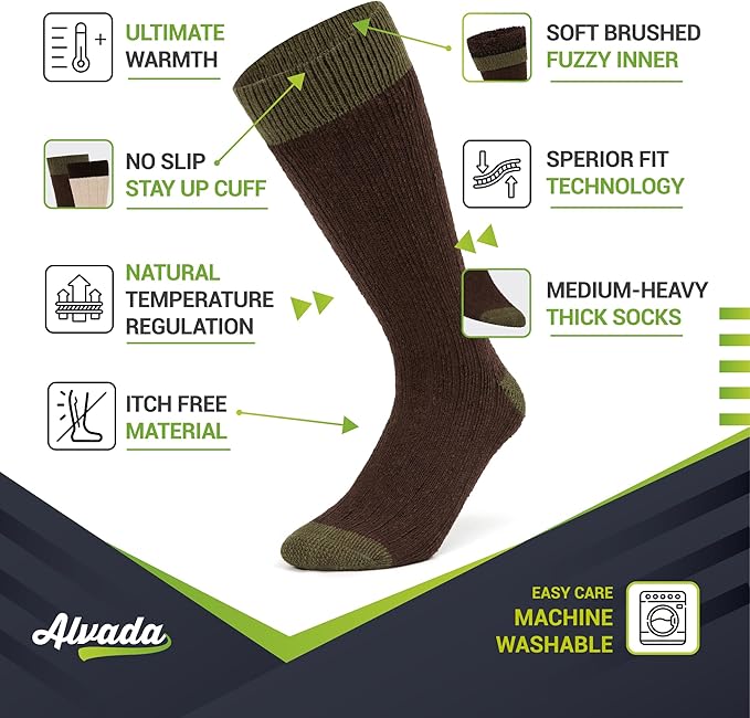 Alvada Warm Thermal Wool Socks for Winter Moisture Wicking and Breathable Cozy Boot Socks