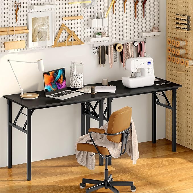 Need Office Computer Desk 39.3 Inch Sturdy Folding Laptop Table Black | Black Frame Writing Gaming Work Table/Foldable Home Office Desk/Sewing Table, No Assembly Required