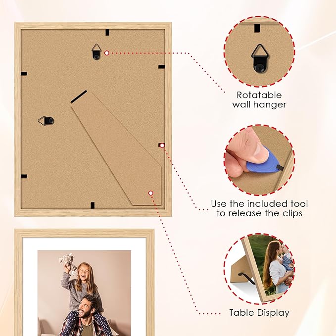 10 Pack Natural Picture Frames Collage Wall Decor for Mounting or Tabletop Display, Gallery Wall Frame Set with Two 8x10 Natural Frames, Four 5x7 and Four 4x6 Frames, Multi-Pack Photo Frame Set