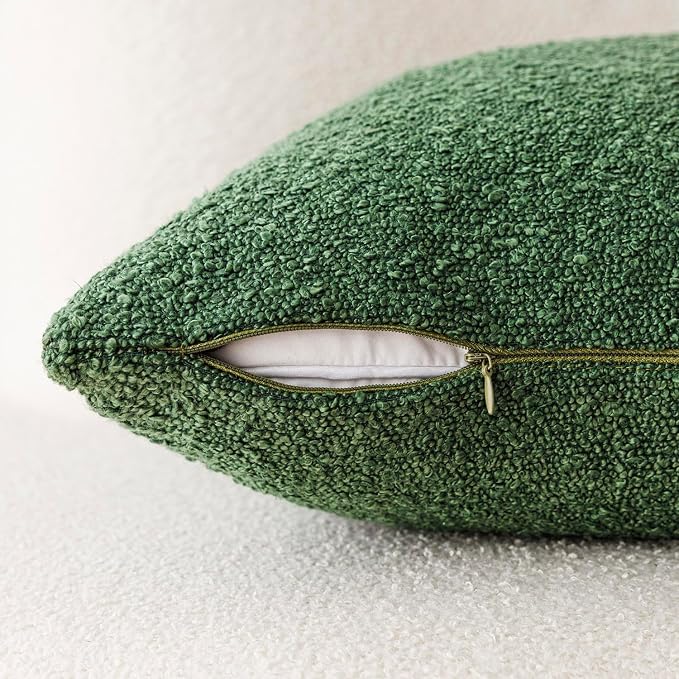Foindtower Pack of 2 Textured Boucle Throw Pillow Covers Accent Solid Decorative Lumbar Pillow Cases Cozy Couch Cushion Case for Chair Sofa Bed Living Room Home Decor 12 x 20 Inch Hunter Green