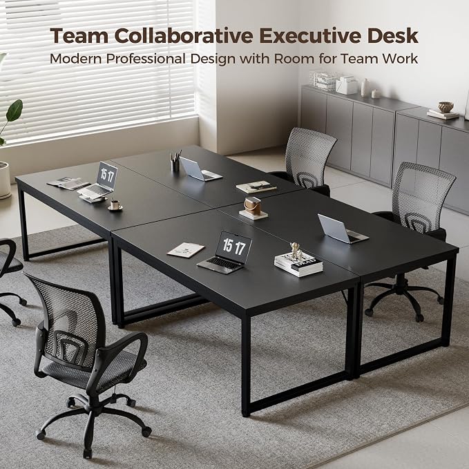 Mericonia 40 Inch Computer Desk, 1.2" Thick Small Office Table, Black | Modern Simple Style, Heavy Duty Industrial Frame, Small Study & Writing Table for Home Bedroom Work