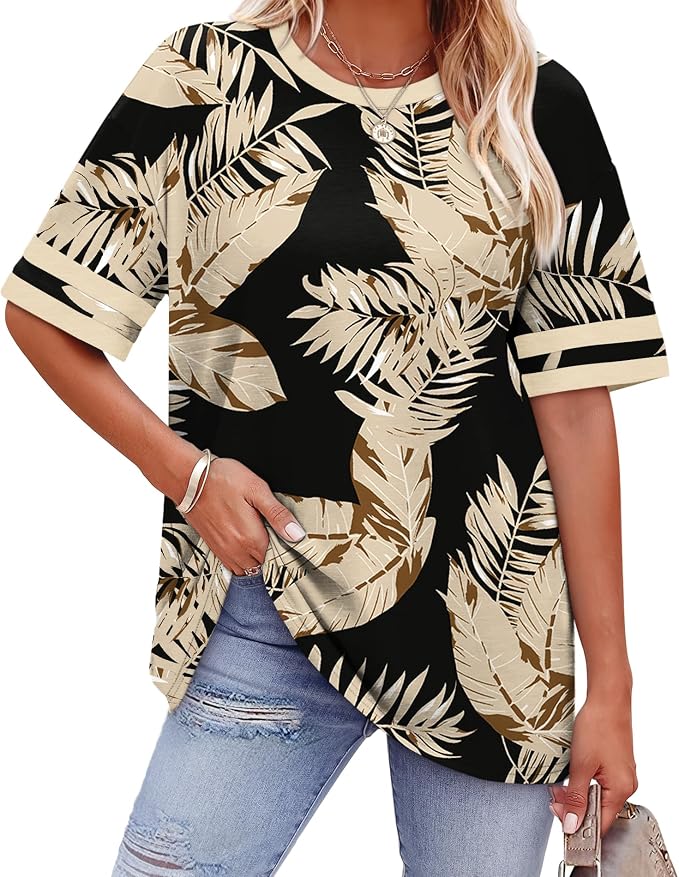 WIHOLL Womens T Shirts Loose Fit Short Sleeve Tees Crew Neck Color Block Summer Tops 2026 Fashion