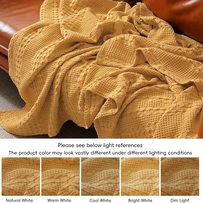 PHF 100% Cotton Waffle Weave Blanket King Size, Lightweight Breathable Summer Blanket for Hot Sleepers, Pre-Washed Soft Layer for Bed, Couch, Home Decor Gift, 108"x90", Pumpkin Orange