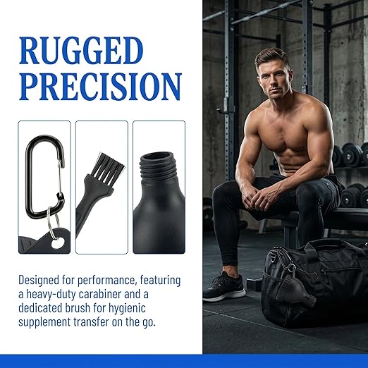 Protein Powder Funnel Set Portable Funnel with Cleaning Brush and Carabiners with Protein Compartment Pill Storage Great for Workout Shaker Bottles Supplement StorageTake to Go