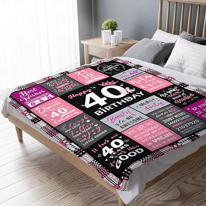 Sruemiul 40th Birthday Gifts Women, Happy 40th Birthday Blanket 50" x 60" | 40th Birthday Decorations for Women, 40 Year Old Birthday Gifts for Women, 1986 40Th Birthday Gift for Her, Daughter, Friend